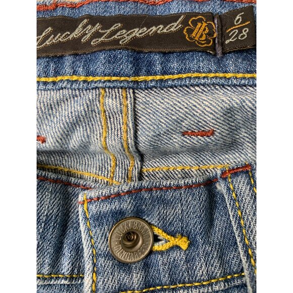 Lucky Legend LR Sister Workman Bermuda Shorts Size 6/28 Denim Embroider RDD10677 - Picture 7 of 11